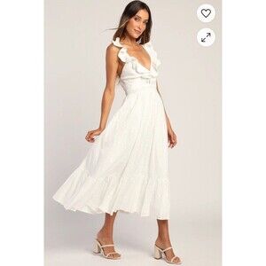 Lulu's White Ruffle Midi Dress